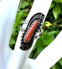 Southwest Navajo sterling silver coral ring