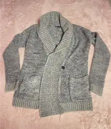 Gap Marled Gray Shawl Collar Open Front Cardigan Sweater Size M Cozy Knit I0188
