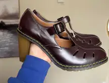 Dr. Martens Arianna Brown Leather Cut Out T-Bar Heeled Sandals Women's Size 10