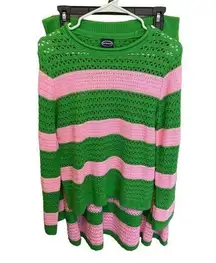 Scoop Two Piece Pink & Green Knit Crochet Skirt and Sweater Set Size Large