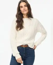 NWT J. Crew Mockneck cable-knit sweater Ivory XS pull in shoulder meets sleeve