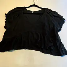 BP Womens Gauze T Shirt Black Size 2X‎ V Neck Short Sleeve 100% Viscose