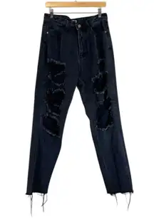 PrettyLittleThing Jeans Womens 8 Black Distressed High Rise Grunge Streetwear