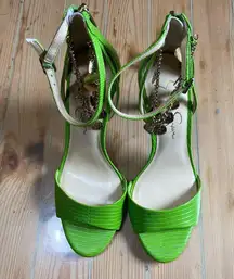 NWOT Lulus Jetser Lizard Green Textured High Heel Ankle Strap Sandals