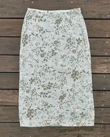 Vintage Pale Green Floral Fashion Bug Chiffon Midi Skirt