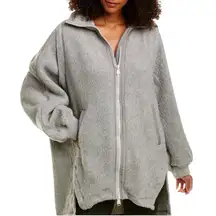 Free People Movement Big Love Fleece Zip Up Jacket Grey Oversized Sherpa Medium