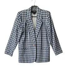 Vintage Plaid denim friendly Linen/Rayon Blend Spring lined Blazer. SZ. 12