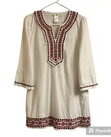 Esley Embroidered Lined Tunic Top 100% Linen Women’s M Boho Lagenlook Hippie