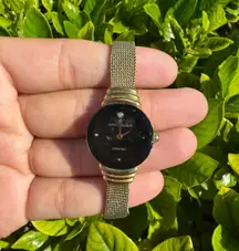 Vintage  Diamond Gold Tone Black Face Watch - 6.75”