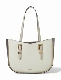 NWT Calvin Klein Willow Signature Colorblocked Medium Tote Bag Cream