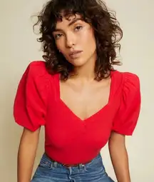Nation LTD Heather Balloon Sleeve Sweetheart in Campari red sz M