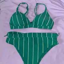 Billabong  green and white striped bikini set