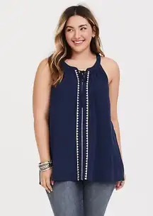 Navy Blue Embroidered Tank