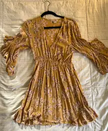 Flowy Golden Yellow Floral Dress