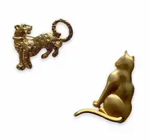 Vintage Golden Cat & Tiger Brooch Set Costume Jewelry