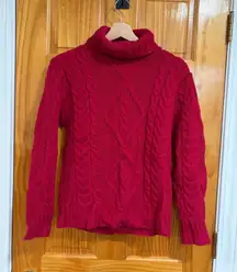 Aran Crafts Ireland 100% Merino Wool Cable Knit Turtleneck Sweater Red S