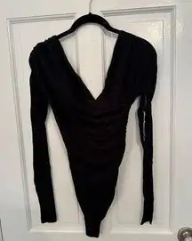 Abound Black Ruched Long Sleeve Bodysuit size XS NWT