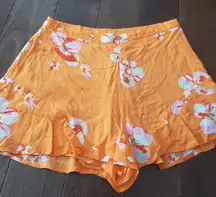 Free People Bright Orange Shorts Floral Size 6 Womens