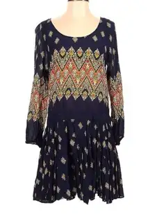 Free People  Women Size Small Bohemian Drop Waist Floral Blue Casual Dress