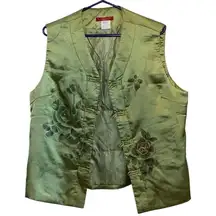 vintage Asian / oriental green floral butterfly painted vest