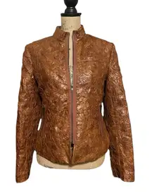 V Cristina Textured Faux Leather Jacket in Rich Brown