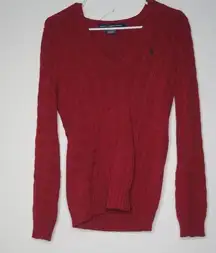 Ralph Lauren Womens red cable knit v-neck  sport small sweater