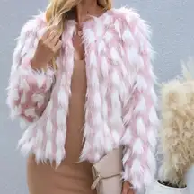 NEW Faux Fur Shabby Pink & White Coat Custom Made Small