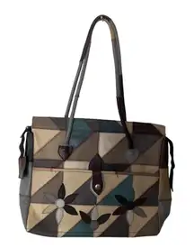 Vintage Mexican Patchwork Leather Tote – Multicolor Floral Boho