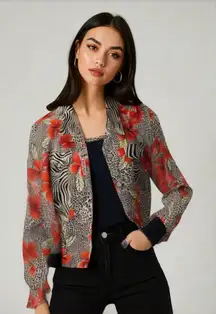 Vintage SET Nancy Bolen City Girl Women's Red Floral Jacket Jean jacket