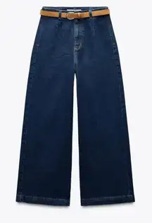 Zara high rise flat front wide leg crop jeans 2