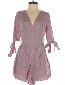 Seek the Label Red Gingham Half Tie Sleeve Romper V Neck Wrap Small