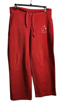 Red Fleece‎ Lounge Pants with Embroidered Stars Drawstring Casual M