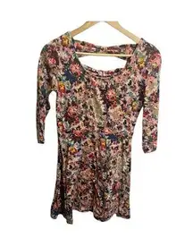 Xhilaration Women’s Size M Pink Floral Fit & Flair Long Sleeve dress