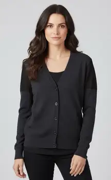 ALL SAINTS Dark Grey Black Cardigan Sweater Mesh Arms 100% Cotton Size 0