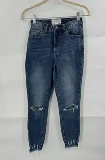 One Teaspoon Jean Women 24 Blue Denim Distressed High Waist Freebirds II Skinny