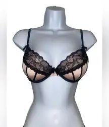 y2k coquette baby pink and black padded bra with lace and bow details