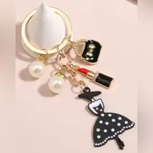 Gold Classy Dress & Pearl Charm Keychain Bag Charm, Nice Gift! 🎁