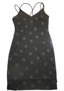 Vintage Gossip Black Sheer Floral Slip Dress Spaghetti Strap Y2K Large Grunge