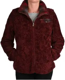 Pendleton Zip Up Burgundy Boucle teddy Fleece Jacket With Plaid Pocket Size L