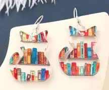 Handcrafted Cat-Bookshelf Earrings - Unique Quirky