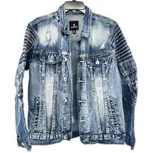 Southpole Distressed Faded Button Front Collared Denim Jean Jacket Large