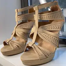 Elegant Beige Strappy Women's Peep Toe Heels