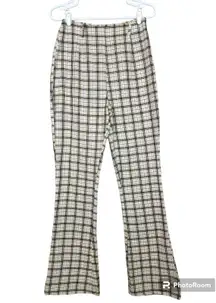Prettylittlething Beige Plaid Side Zip Up Flare Bootcut Dress Pants Size 8