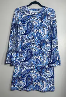 IBKUL Marley Print Bell Sleeve Mini Dress XS Blue Active Athleisure Golf Sporty