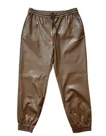 A New Day Brown Faux Leather High Waist Elastic Drawstring Waist Joggers Small