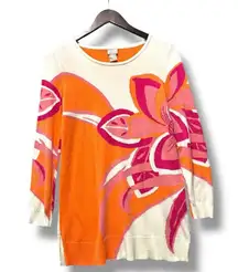 Chico's Women's Floral Tunic Sweater Size S Multicolor Retro Dopamine Maximalist