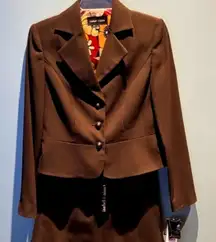 Isabel & Nina Career Set 2 Blazer Jacket Scalloped Skirt Brown Knee Tailored