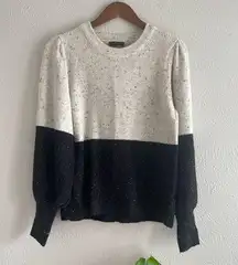 1 State Long Puffed Blouson Sleeve Crew Neck Sweater