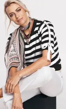 CAbi Striped Black and White Tee with Sleeve Ties