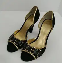 Nine West Black And Gold Buckle‎ Heels